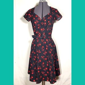 Retro Pinup Style Black Cherry Print Dress